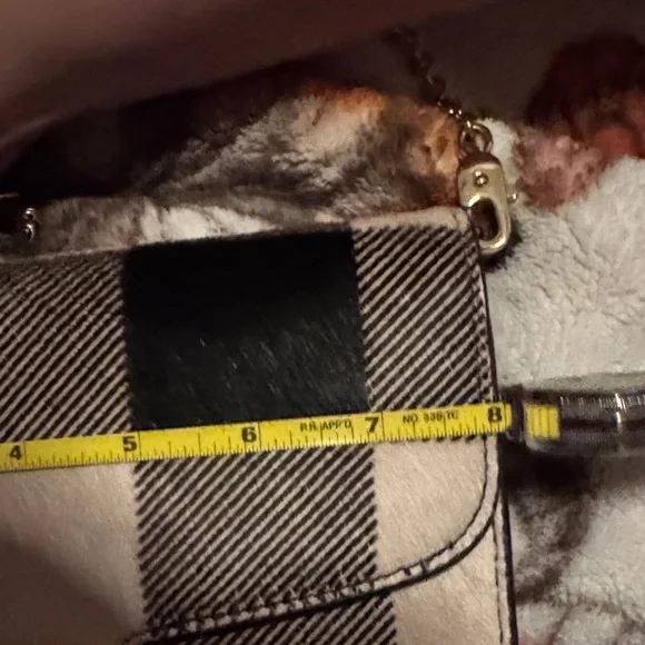 Ralph Lauren Black and Cream Plaid Crossbody Buffalo check hair on hide wallet - Picture 11 of 15